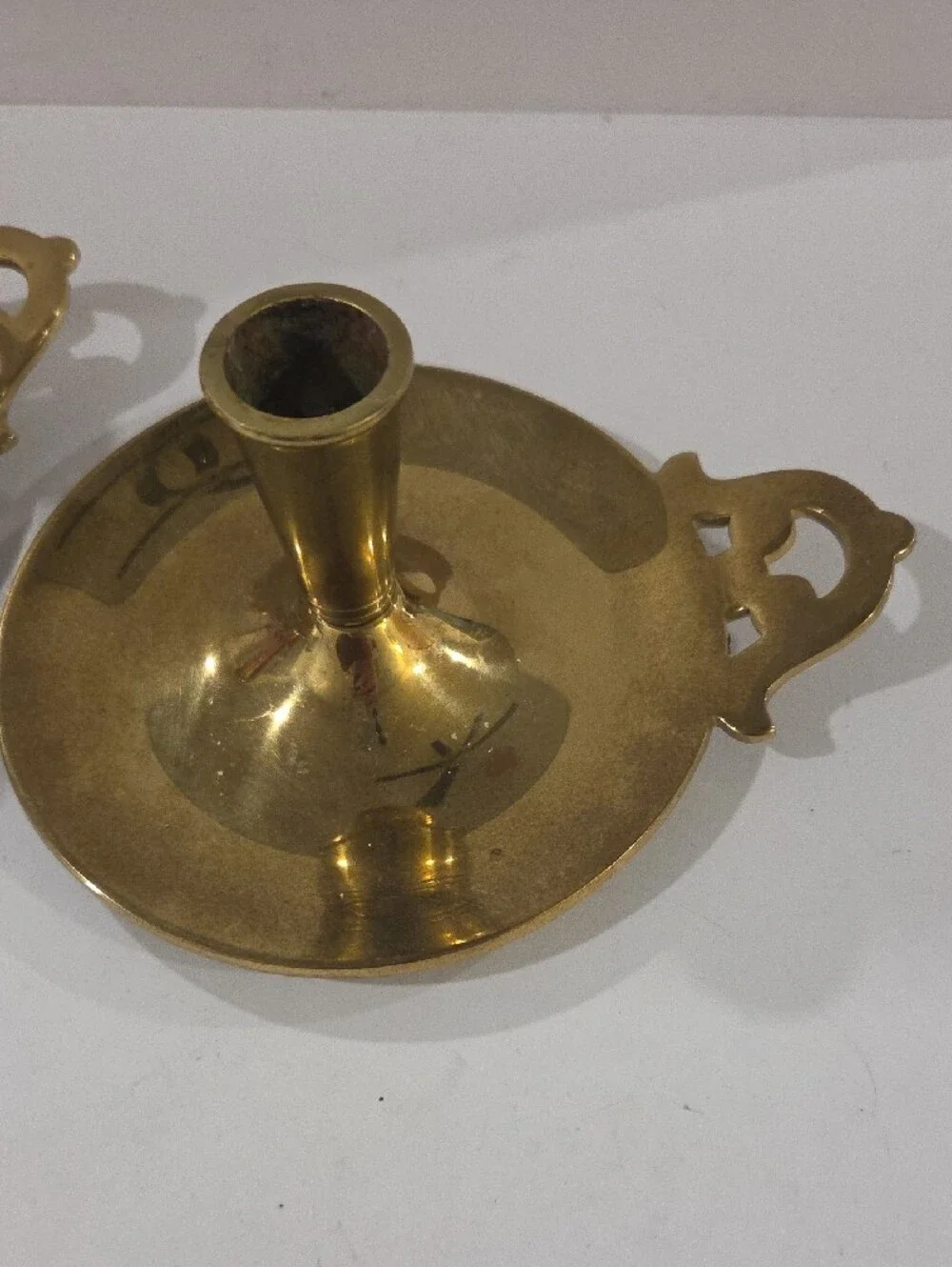 Solid Brass Bedside Chamberstick Candle Holders - Pair